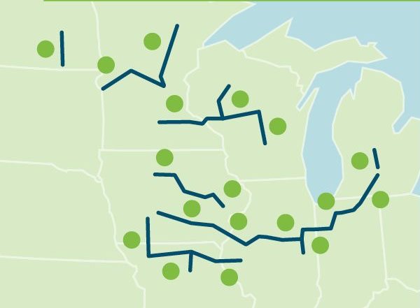 Midwest map of electrical grid